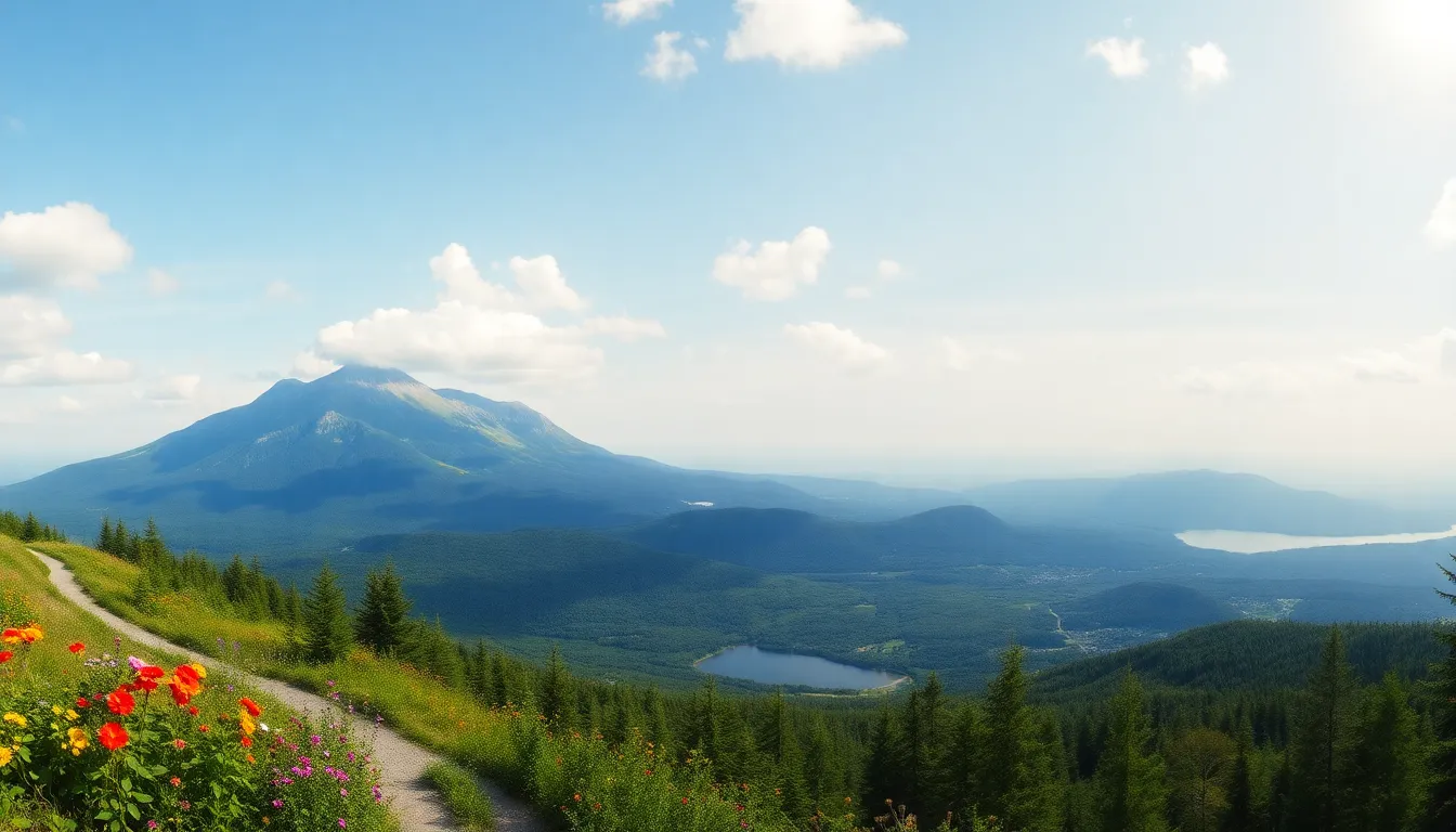 breathtaking landscape of Sherbromont with mountains and vibrant wildflowers.