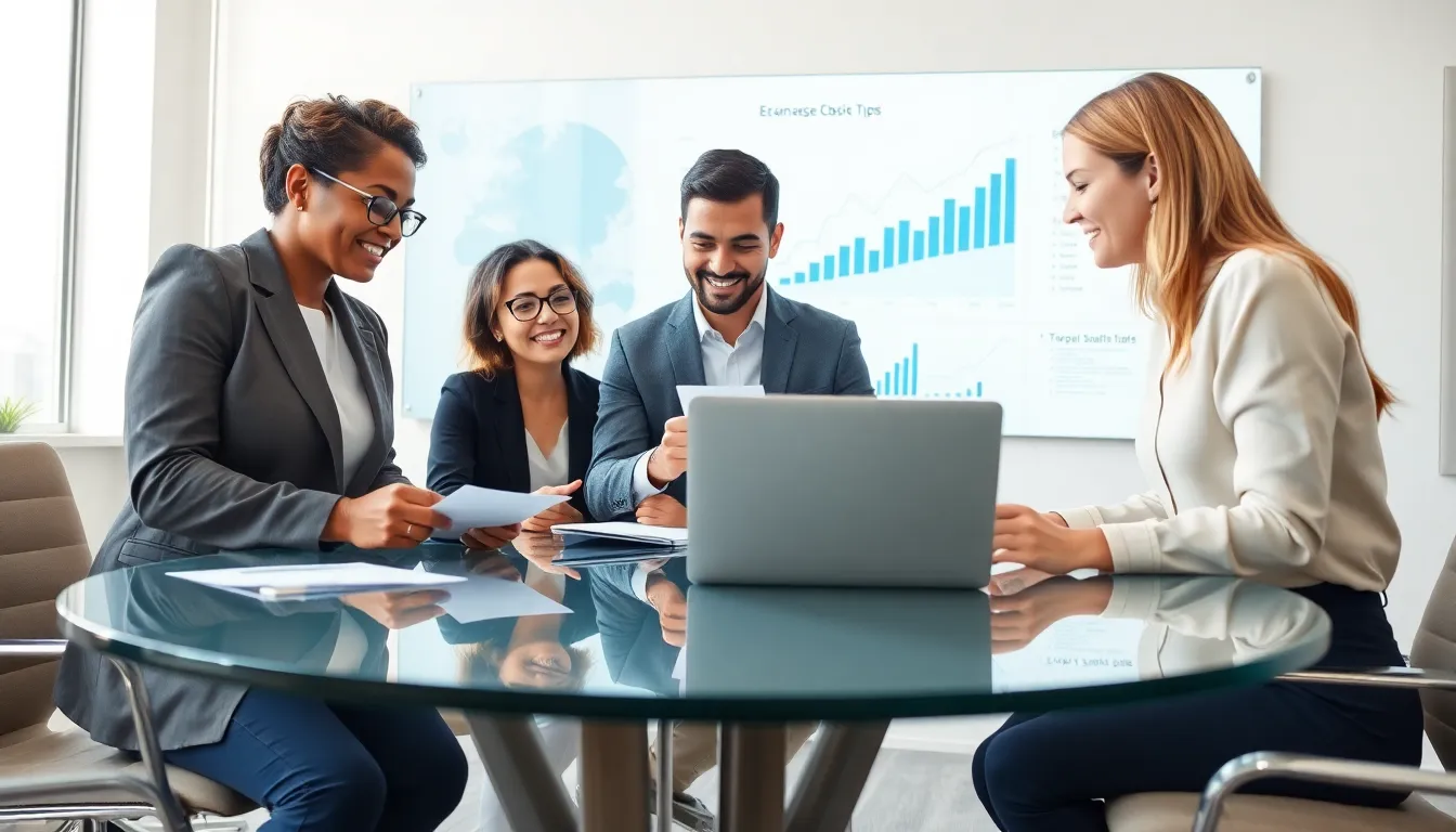 diverse team discussing technology in a modern office.